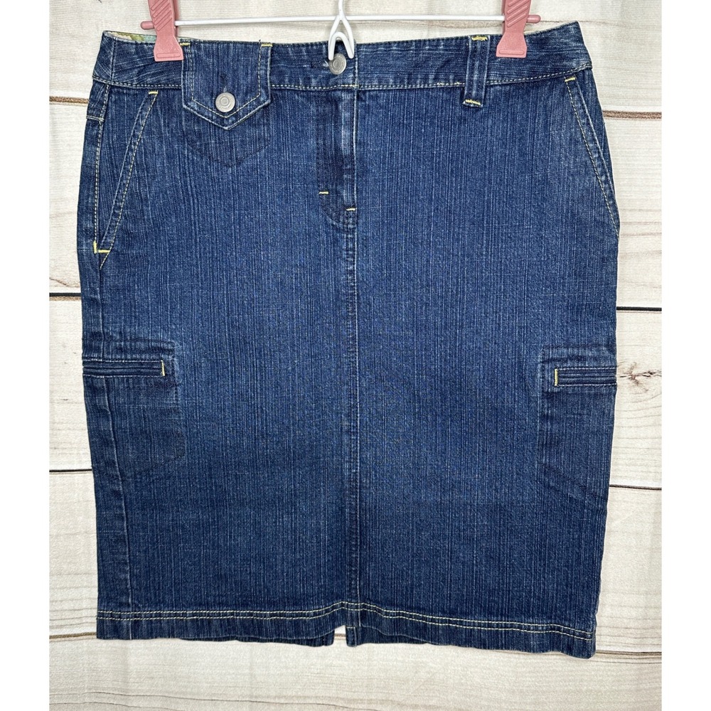 Ann Taylor LOFT Denim Skirt Women 6 Dark Wash Cargo Utility Knee Length Blue